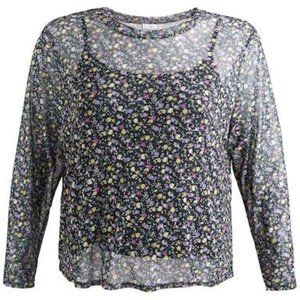 LOVE Fire Trendy Plus Size Long-Sleeved Printed Mesh Top, Choose Sz/Color